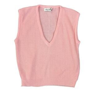 Vtg Knit Pastel Pink Pullover Sweater Vest Womens Small V-Neck Fairy Coquette